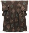 Photo1: 5716T09z810 Vintage Japanese Kimono Silk TSUMUGI  Dark brown (1)