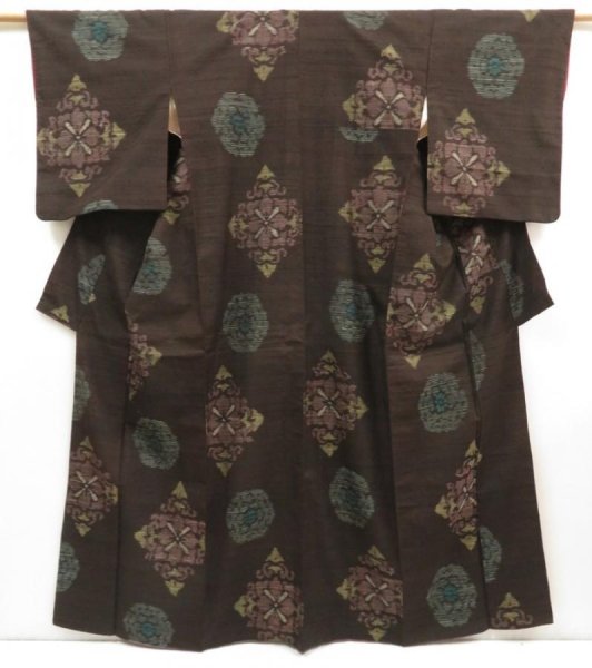 Photo1: 5716T09z810 Vintage Japanese Kimono Silk TSUMUGI  Dark brown (1)