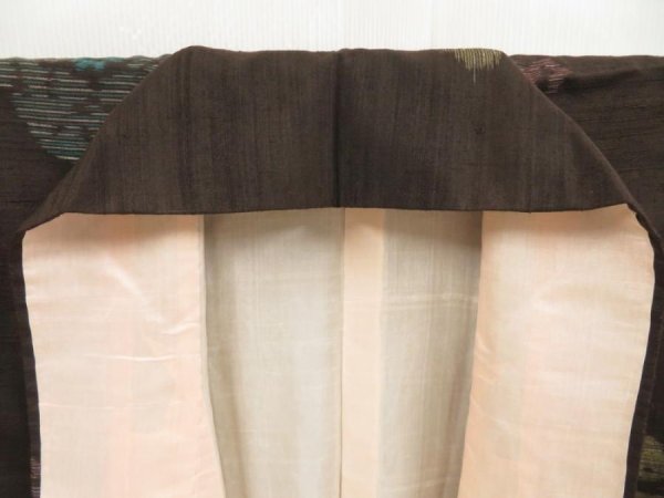 Photo7: 5716T09z810 Vintage Japanese Kimono Silk TSUMUGI  Dark brown (7)