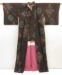 Photo8: 5716T09z810 Vintage Japanese Kimono Silk TSUMUGI  Dark brown (8)