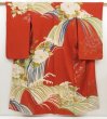 Photo1: 5716T11z760 Antique Japanese Kimono Silk TSUKESAGE Peony Red-Brown (1)