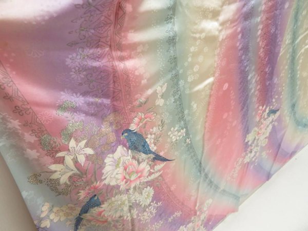 Photo3: 5716T14z1230 Vintage Japanese Kimono Silk FURISODE Flowers Off-white (3)