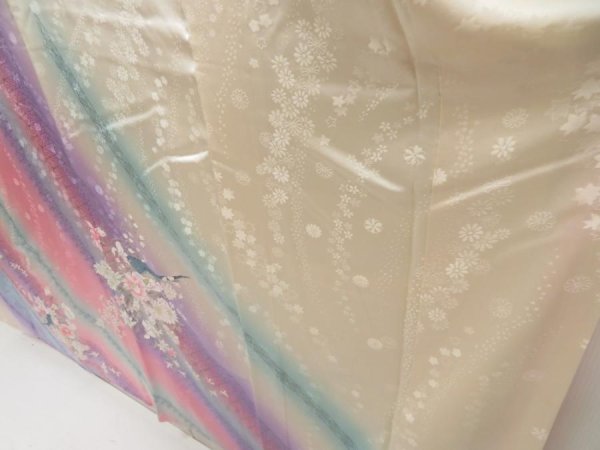 Photo4: 5716T14z1230 Vintage Japanese Kimono Silk FURISODE Flowers Off-white (4)