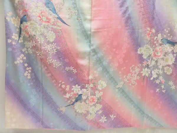 Photo6: 5716T14z1230 Vintage Japanese Kimono Silk FURISODE Flowers Off-white (6)
