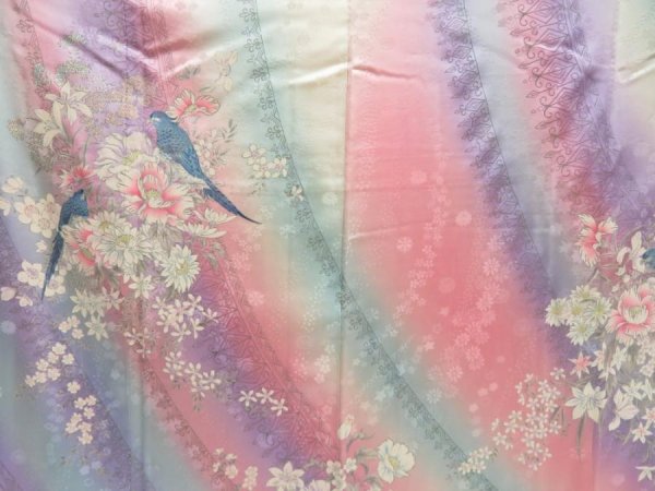 Photo8: 5716T14z1230 Vintage Japanese Kimono Silk FURISODE Flowers Off-white (8)
