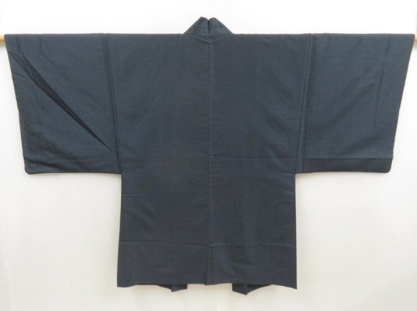 Photo2: 5719T02z510 Vintage Japanese Kimono Silk Men's HAORI Flower Navy-Gray (2)