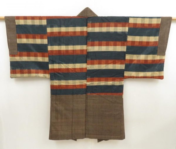 Photo2: 5719T03z450 Vintage Japanese Kimono Silk Men's HAORI  Brown-Gray (2)