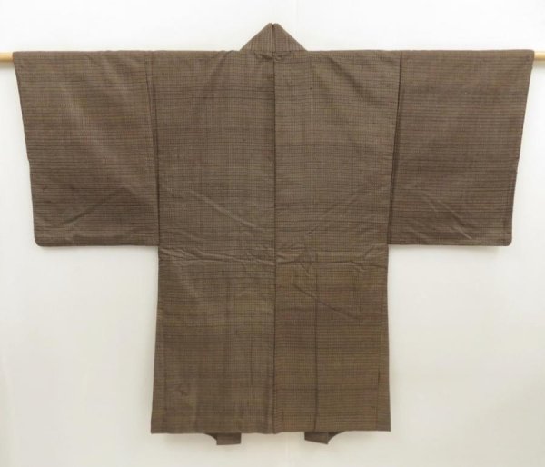 Photo4: 5719T03z450 Vintage Japanese Kimono Silk Men's HAORI  Brown-Gray (4)