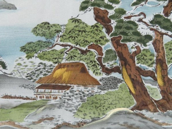 Photo4: 5719T04z600 Vintage Japanese Kimono Silk Men's HAORI Mt.Fuji Dark blue (4)