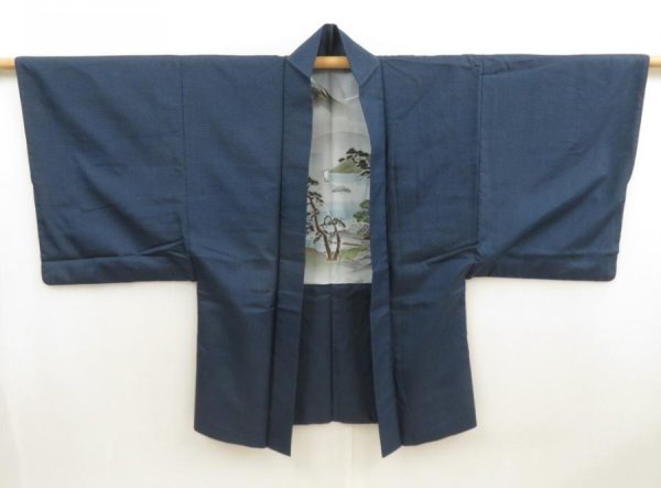 Photo6: 5719T04z600 Vintage Japanese Kimono Silk Men's HAORI Mt.Fuji Dark blue (6)