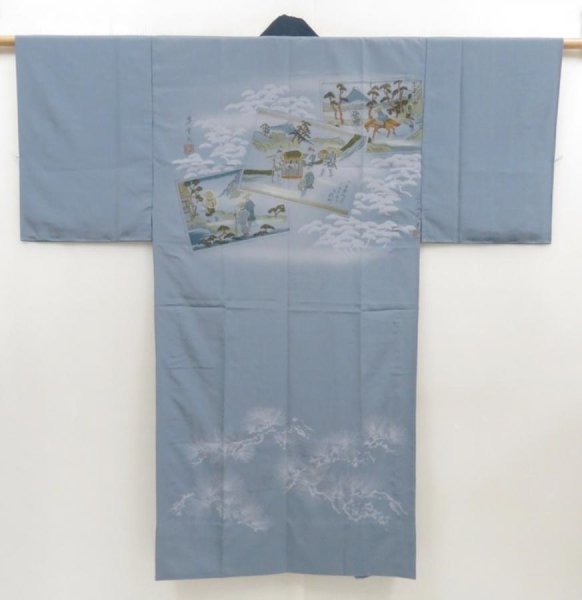 Photo1: 5719T06z400  Japanese Kimono Synthetic Men's JUBAN  Steel blue (1)