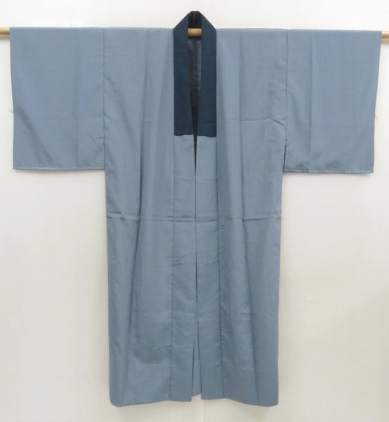 Photo7: 5719T06z400  Japanese Kimono Synthetic Men's JUBAN  Steel blue (7)