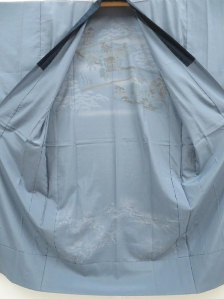 Photo8: 5719T06z400  Japanese Kimono Synthetic Men's JUBAN  Steel blue (8)