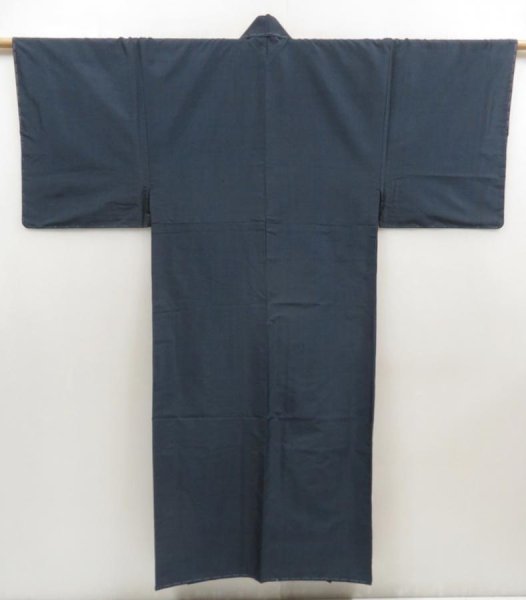 Photo1: 5719T08z780 Vintage Japanese Kimono Silk Men's OSHIMA TSUMUGI  Navy-Gray (1)