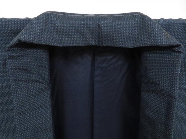 Photo5: 5719T08z780 Vintage Japanese Kimono Silk Men's OSHIMA TSUMUGI  Navy-Gray (5)