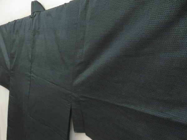 Photo2: 5719T09z840 Vintage Japanese Kimono Silk Men's OSHIMA TSUMUGI  Dark cyan (2)
