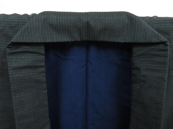 Photo5: 5719T09z840 Vintage Japanese Kimono Silk Men's OSHIMA TSUMUGI  Dark cyan (5)
