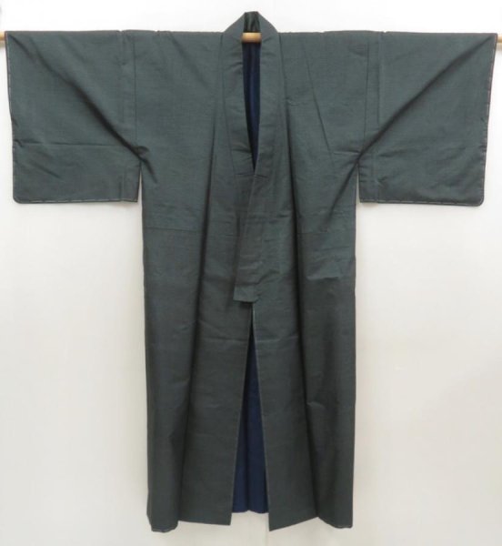 Photo6: 5719T09z840 Vintage Japanese Kimono Silk Men's OSHIMA TSUMUGI  Dark cyan (6)