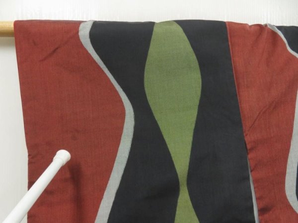 Photo7: 5719T10z800 Vintage Japanese Kimono Silk TSUMUGI  Red-Brown (7)