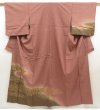 Photo1: 5719T11z860 Vintage Japanese Kimono Silk ARTIST WORK TSUMUGI Rosy brown (1)