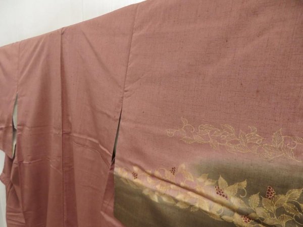 Photo2: 5719T11z860 Vintage Japanese Kimono Silk ARTIST WORK TSUMUGI Rosy brown (2)