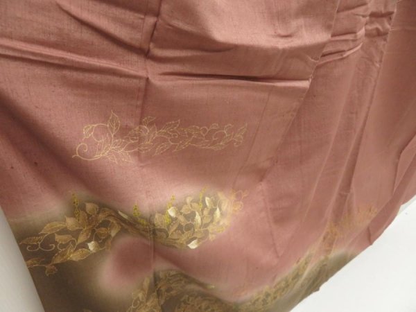 Photo3: 5719T11z860 Vintage Japanese Kimono Silk ARTIST WORK TSUMUGI Rosy brown (3)