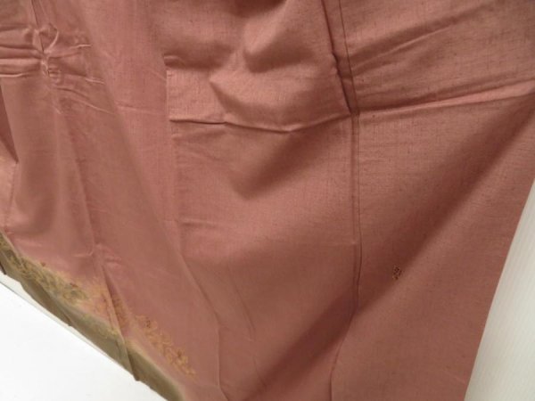 Photo4: 5719T11z860 Vintage Japanese Kimono Silk ARTIST WORK TSUMUGI Rosy brown (4)