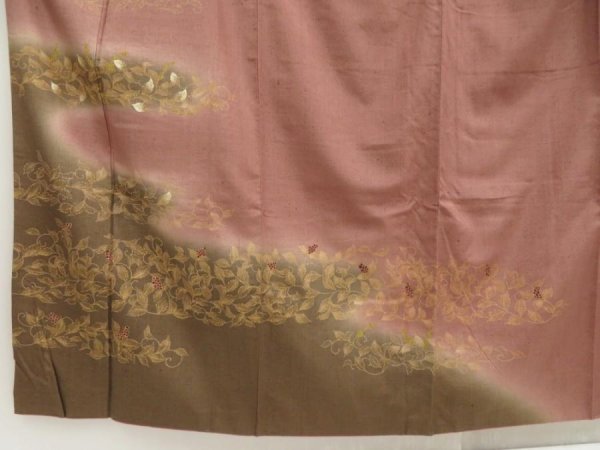 Photo5: 5719T11z860 Vintage Japanese Kimono Silk ARTIST WORK TSUMUGI Rosy brown (5)