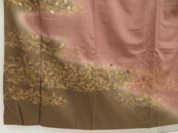 Photo6: 5719T11z860 Vintage Japanese Kimono Silk ARTIST WORK TSUMUGI Rosy brown (6)