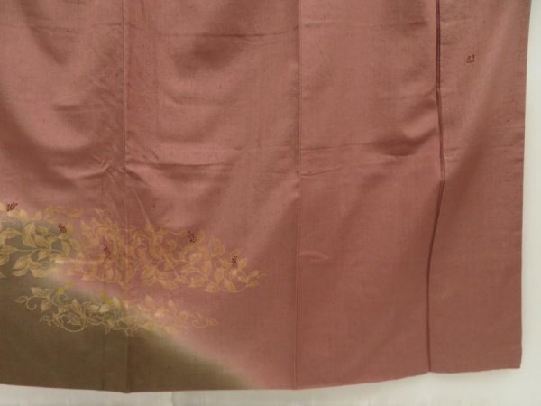 Photo7: 5719T11z860 Vintage Japanese Kimono Silk ARTIST WORK TSUMUGI Rosy brown (7)
