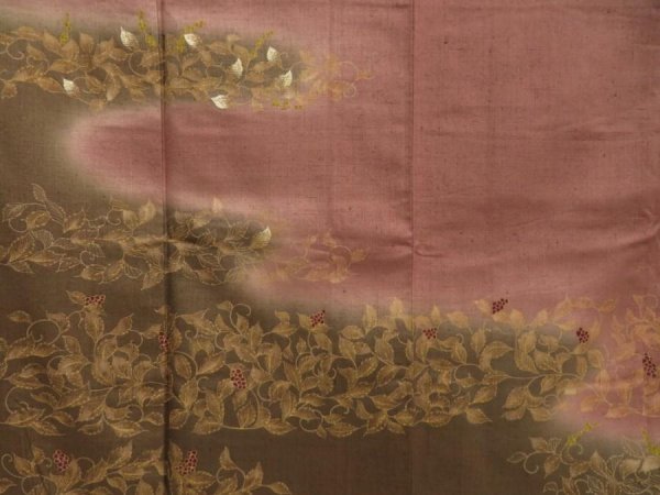 Photo8: 5719T11z860 Vintage Japanese Kimono Silk ARTIST WORK TSUMUGI Rosy brown (8)