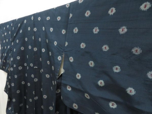 Photo2: 5719T12z480 Vintage Japanese Kimono Silk MEISEN KOMON  Dark green-gray (2)