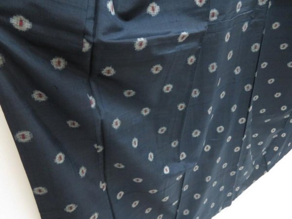 Photo3: 5719T12z480 Vintage Japanese Kimono Silk MEISEN KOMON  Dark green-gray (3)