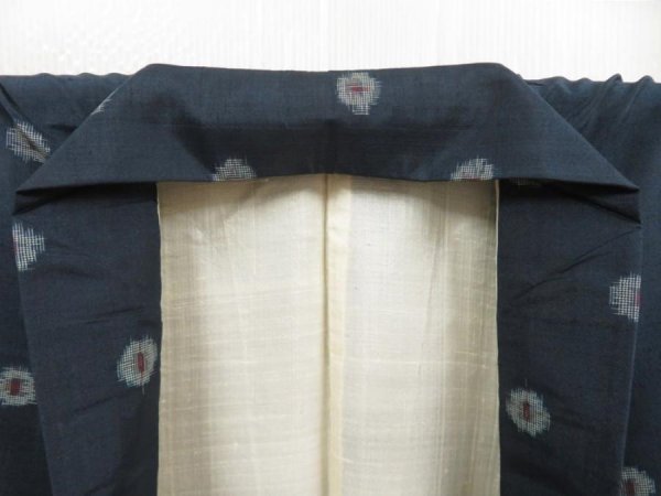 Photo7: 5719T12z480 Vintage Japanese Kimono Silk MEISEN KOMON  Dark green-gray (7)