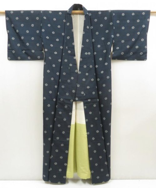 Photo8: 5719T12z480 Vintage Japanese Kimono Silk MEISEN KOMON  Dark green-gray (8)