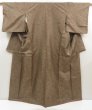 Photo1: 5719T13z770 Vintage Japanese Kimono Silk TSUMUGI Flowers Olive-Brown (1)