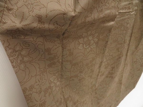 Photo3: 5719T13z770 Vintage Japanese Kimono Silk TSUMUGI Flowers Olive-Brown (3)