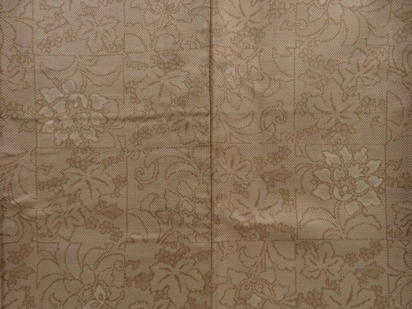 Photo5: 5719T13z770 Vintage Japanese Kimono Silk TSUMUGI Flowers Olive-Brown (5)