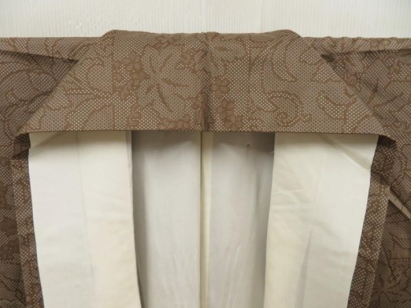 Photo7: 5719T13z770 Vintage Japanese Kimono Silk TSUMUGI Flowers Olive-Brown (7)