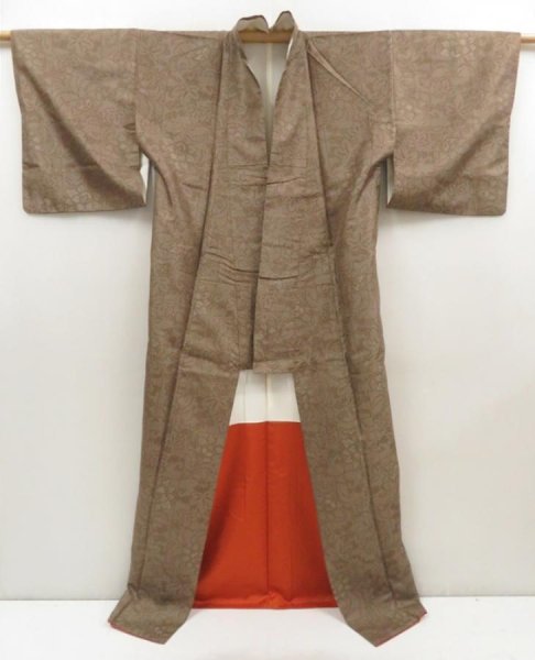 Photo8: 5719T13z770 Vintage Japanese Kimono Silk TSUMUGI Flowers Olive-Brown (8)