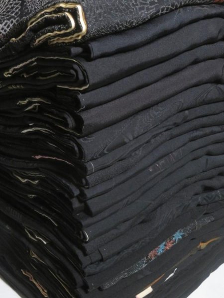 Photo1: SHG02z15  Japanese Kimono Silk BLACK HAORI 25pcs FREE SHIPPING (1)