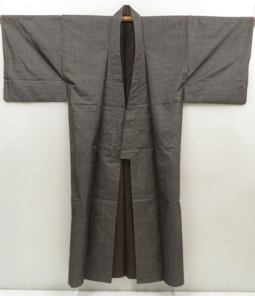 Photo1: 5722T03z670 Vintage Japanese Kimono Silk OSHIMA TSUMUGI Men's   Brown-Gray (1)