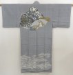 Photo1: 5722T05z470 Vintage Japanese Kimono Silk Men's JUBAN Mt.Fuji Gray (1)