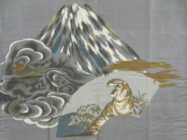 Photo3: 5722T05z470 Vintage Japanese Kimono Silk Men's JUBAN Mt.Fuji Gray (3)