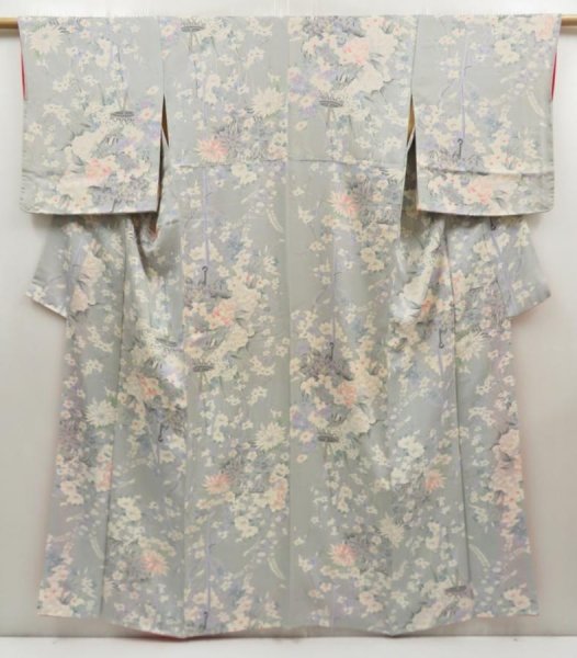 Photo1: 5722T07z960 Vintage Japanese Kimono Silk KOMON Flowers Gray (1)