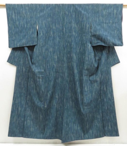 Photo1: 5722T09z840 Vintage Japanese Kimono Silk TSUMUGI  Dark cyan blue (1)