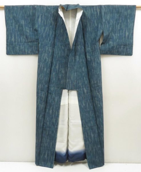 Photo6: 5722T09z840 Vintage Japanese Kimono Silk TSUMUGI  Dark cyan blue (6)