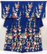 Photo1: 5722T10z920 Vintage Japanese Kimono Silk TSUKESAGE Plum blossom Oriental blue (1)
