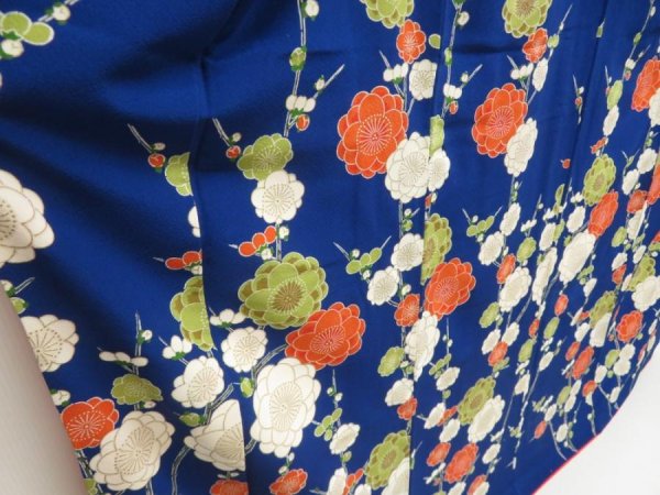 Photo3: 5722T10z920 Vintage Japanese Kimono Silk TSUKESAGE Plum blossom Oriental blue (3)