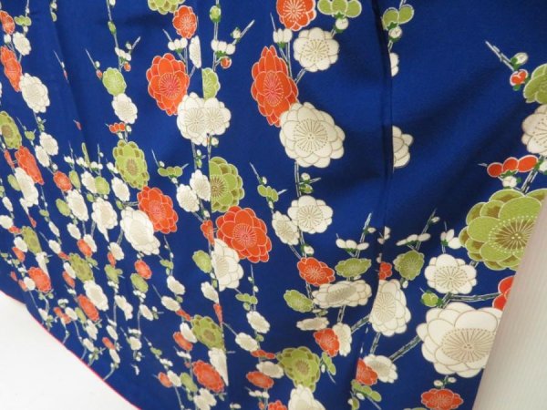 Photo4: 5722T10z920 Vintage Japanese Kimono Silk TSUKESAGE Plum blossom Oriental blue (4)